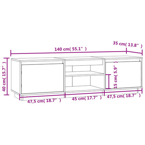 Tv-meubel 140x35x40 cm massief grenenhout zwart 10