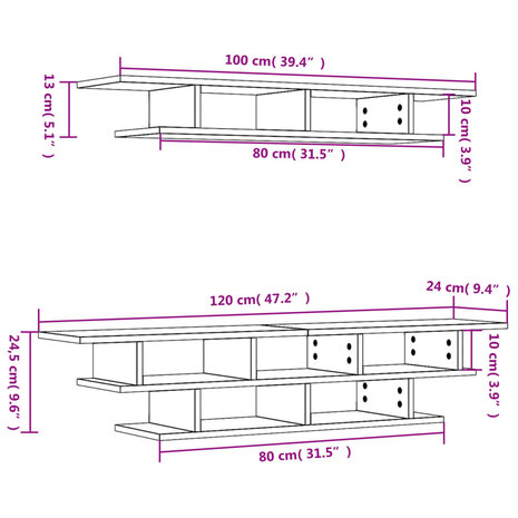 Tv-wandmeubelset bewerkt hout zwart 11