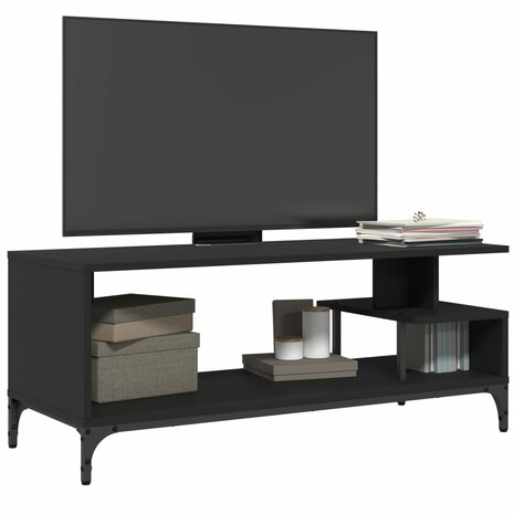 Tv-meubel 102x40x41 cm bewerkt hout en gepoedercoat staal zwart 4