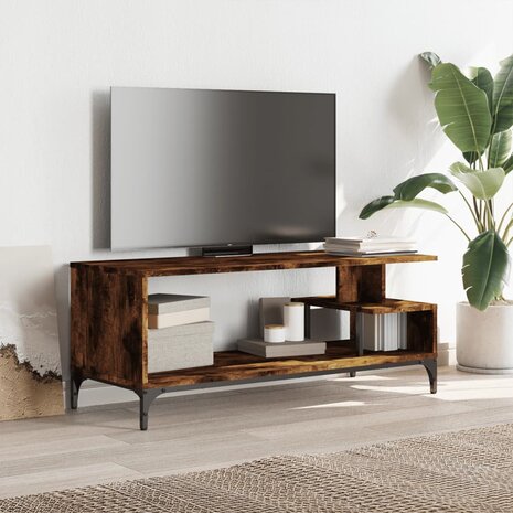 Tv-meubel 102x40x41 cm hout en gepoedercoat staal gerookt eiken 3