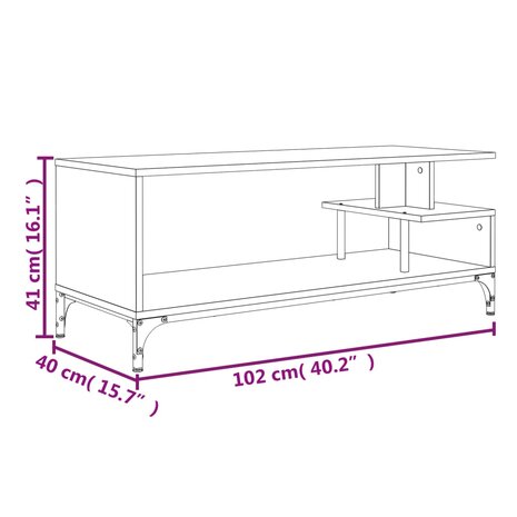 Tv-meubel 102x40x41 cm hout en gepoedercoat staal gerookt eiken 10