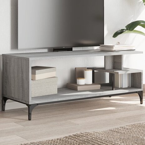 Tv-meubel 102x40x41 cm hout en gepoedercoat staal grijs sonoma 1