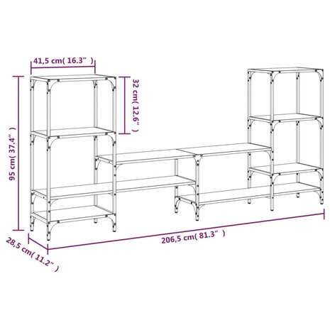 Tv-meubel 206,5x28,5x95 cm bewerkt hout zwart 10