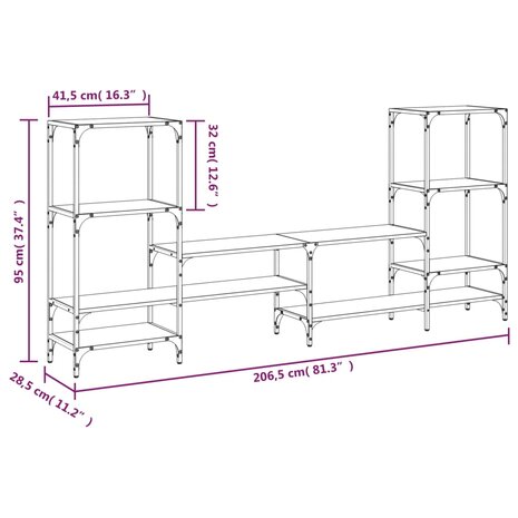 Tv-meubel 206,5x28,5x95 cm bewerkt hout grijs sonoma eikenkleur 10