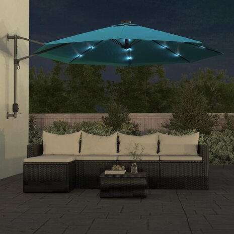 Wandparasol met LEDs 290 cm zeeblauw 3