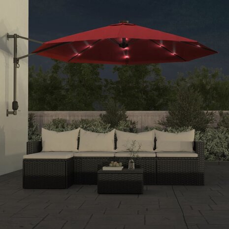 Wandparasol met LEDs 290 cm felrood 3