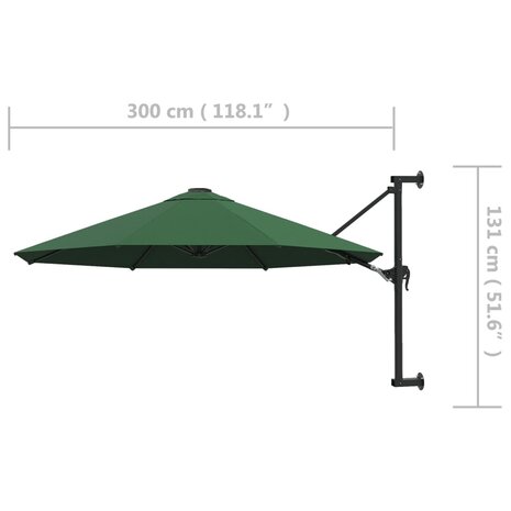 Wandparasol met metalen paal 300 cm groen 8