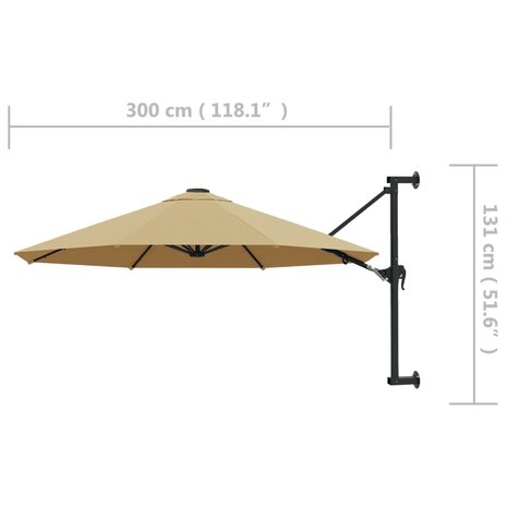 Wandparasol met metalen paal 300 cm taupe 8