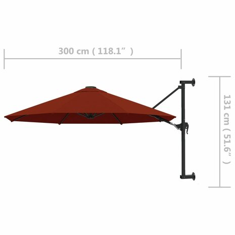 Wandparasol met metalen paal 300 cm terracottakleurig 8