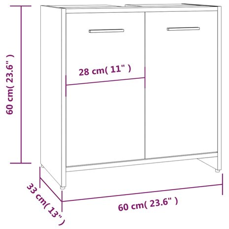 Badkamerkast 60x33x60 cm bewerkt hout gerookt eikenkleurig 9