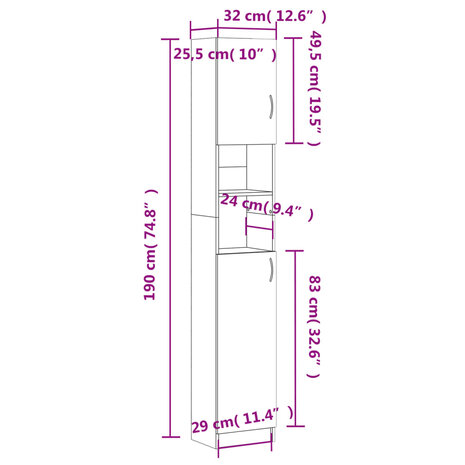 Badkamerkast 32x25,5x190 cm bewerkt hout gerookt eikenkleurig 11