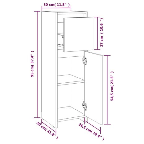 Badkamerkast 30x30x95 cm bewerkt hout gerookt eikenkleurig 11