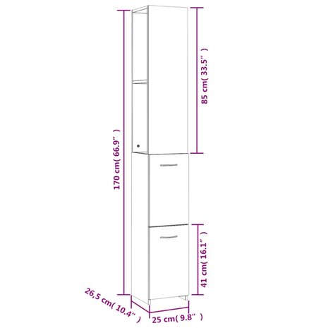 Badkamerkast 25x26,5x170 cm bewerkt hout gerookt eikenkleurig 8