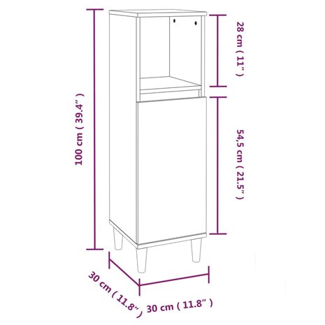 Badkamerkast 30x30x100 cm bewerkt hout wit 11