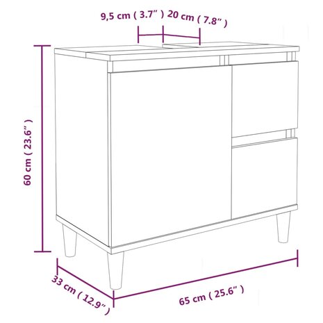 Badkamerkast 65x33x60 cm bewerkt hout grijs sonoma eikenkleurig 11