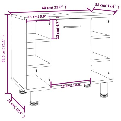 Badkamerkast 60x32x53,5 cm bewerkt hout bruin eikenkleur 10