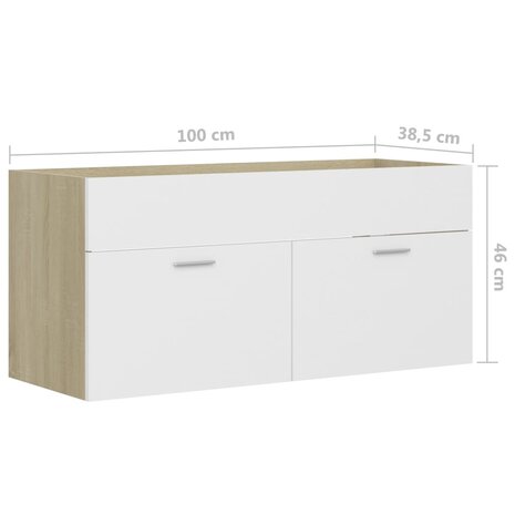 Wastafelkast 100x38,5x46 cm bewerkt hout wit en sonoma eiken 8