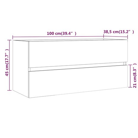 Wastafelkast 100x38,5x45 cm bewerkt hout grijs sonoma eiken 8