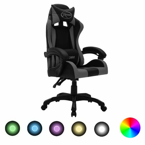 Racestoel met RGB LED-verlichting kunstleer grijs en zwart 1