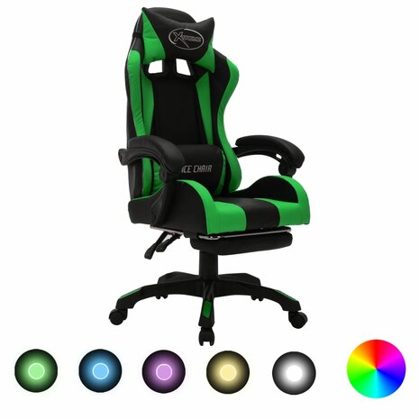 Racestoel met RGB LED-verlichting kunstleer groen en zwart 1