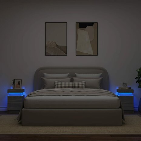 Nachtkastjes met LED 2 st 35x39x55 cm grijs sonoma eikenkleurig 4