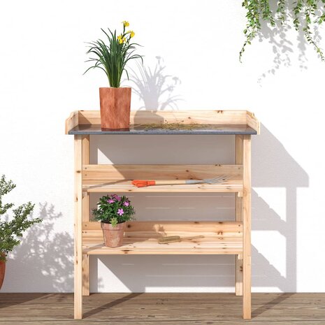 Plantentafel met schappen 78x38x82,5 cm massief vurenhout 3