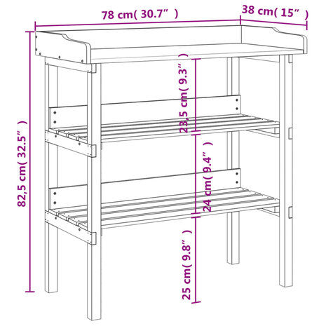 Plantentafel met schappen 78x38x82,5 cm vurenhout bruin 9