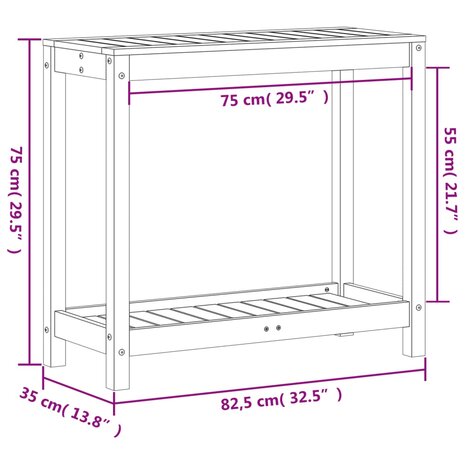 Oppottafel met schap 82,5x35x75 cm massief douglashout 10