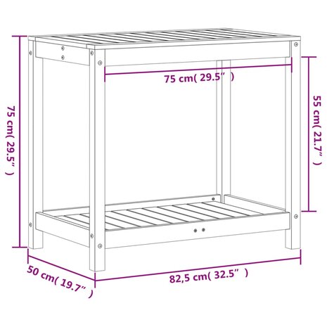 Oppottafel met schap 82,5x50x75 cm massief douglashout 10