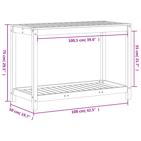 Oppottafel met schap 108x50x75 cm massief grenenhout wit 10