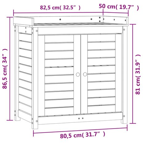 Oppottafel met schappen 82,5x50x86,5 cm grenenhout bruin 10