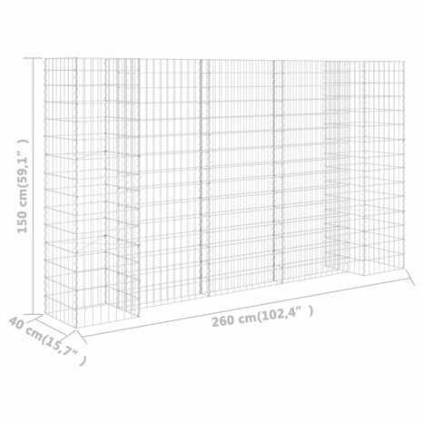 Gabion plantenbak H-vormig 260x40x150 cm staaldraad 6