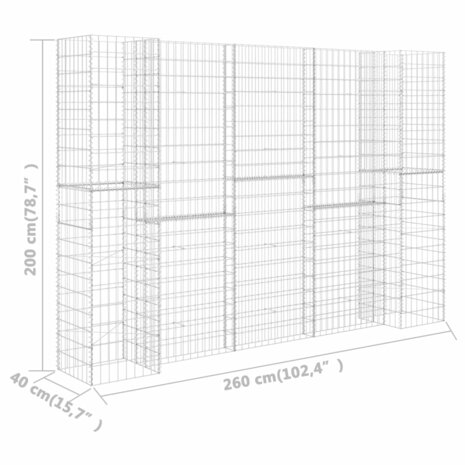 Gabion plantenbak H-vormig 260x40x200 cm staaldraad 6