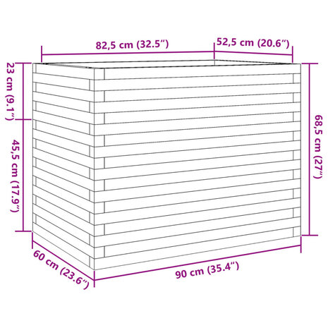 Plantenbak 90x60x68,5 cm massief grenenhout wasbruin 10