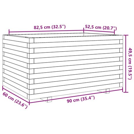 Plantenbak 90x60x49,5 cm massief grenenhout wasbruin 10