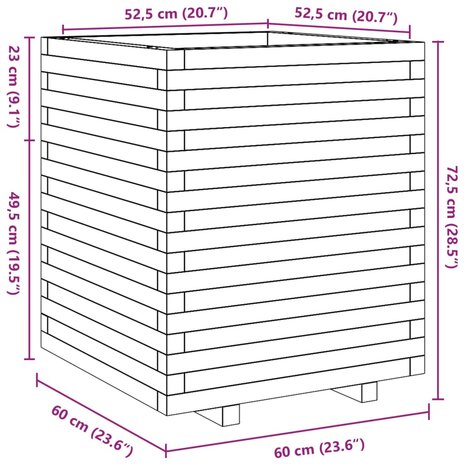 Plantenbak 60x60x72,5 cm massief grenenhout wit 10