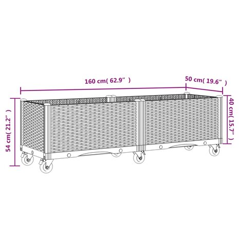 Plantenbak met wielen 160x50x54 cm polypropeen grijs 7