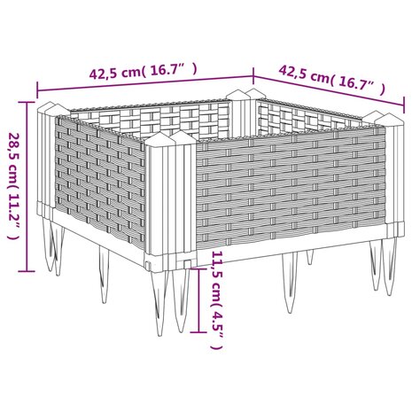 Plantenbak met pinnen 42,5x42,5x28,5 cm polypropeen bruin 8