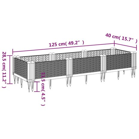 Plantenbak met pinnen 125x40x28,5 cm polypropeen bruin 8