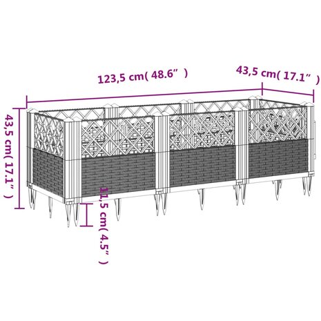 Plantenbak met pinnen 123,5x43,5x43,5 cm polypropeen zwart 8