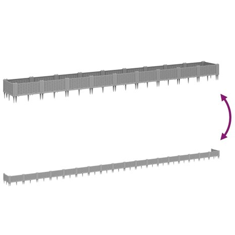 Plantenbak met pinnen 362,5x42,5x28,5 cm polypropeen lichtgrijs 6