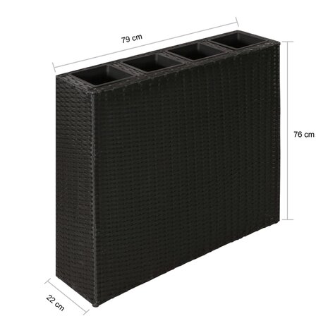 Plantenbak verhoogd met 4 potten poly rattan zwart 6