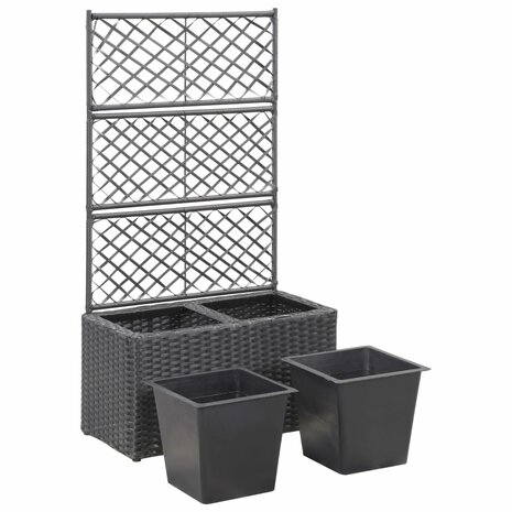 Latwerkplantenbak verhoogd met potten 58x30x107 cm rattan zwart 4