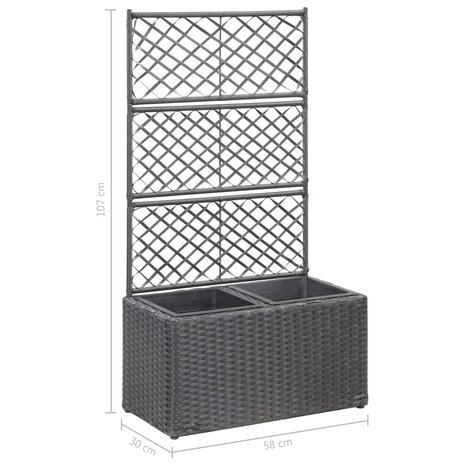 Latwerkplantenbak verhoogd met potten 58x30x107 cm rattan zwart 7