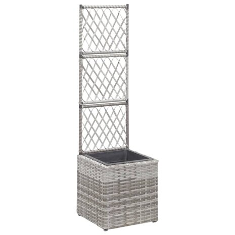 Latwerkplantenbak verhoogd met 1 pot 30x30x107 cm rattan grijs 1