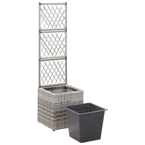 Latwerkplantenbak verhoogd met 1 pot 30x30x107 cm rattan grijs 4