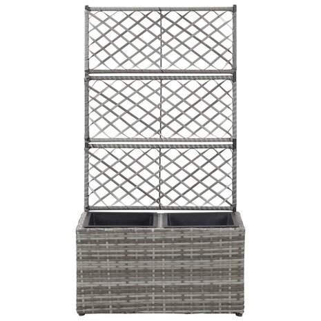 Latwerkplantenbak verhoogd met potten 58x30x107 cm rattan grijs 2