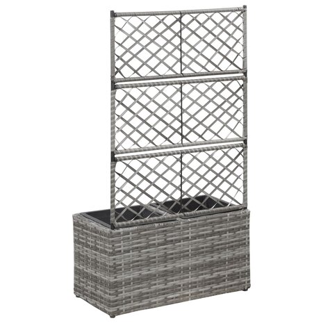 Latwerkplantenbak verhoogd met potten 58x30x107 cm rattan grijs 3