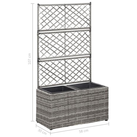 Latwerkplantenbak verhoogd met potten 58x30x107 cm rattan grijs 7