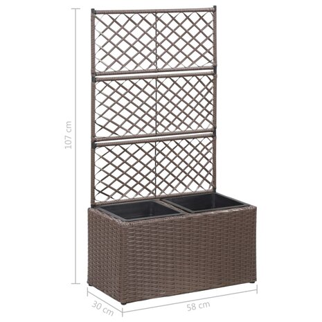 Latwerkplantenbak verhoogd met potten 58x30x107 cm rattan bruin 7